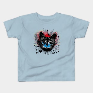 Expressionist black cat hearts design love for cat owner gift Kids T-Shirt